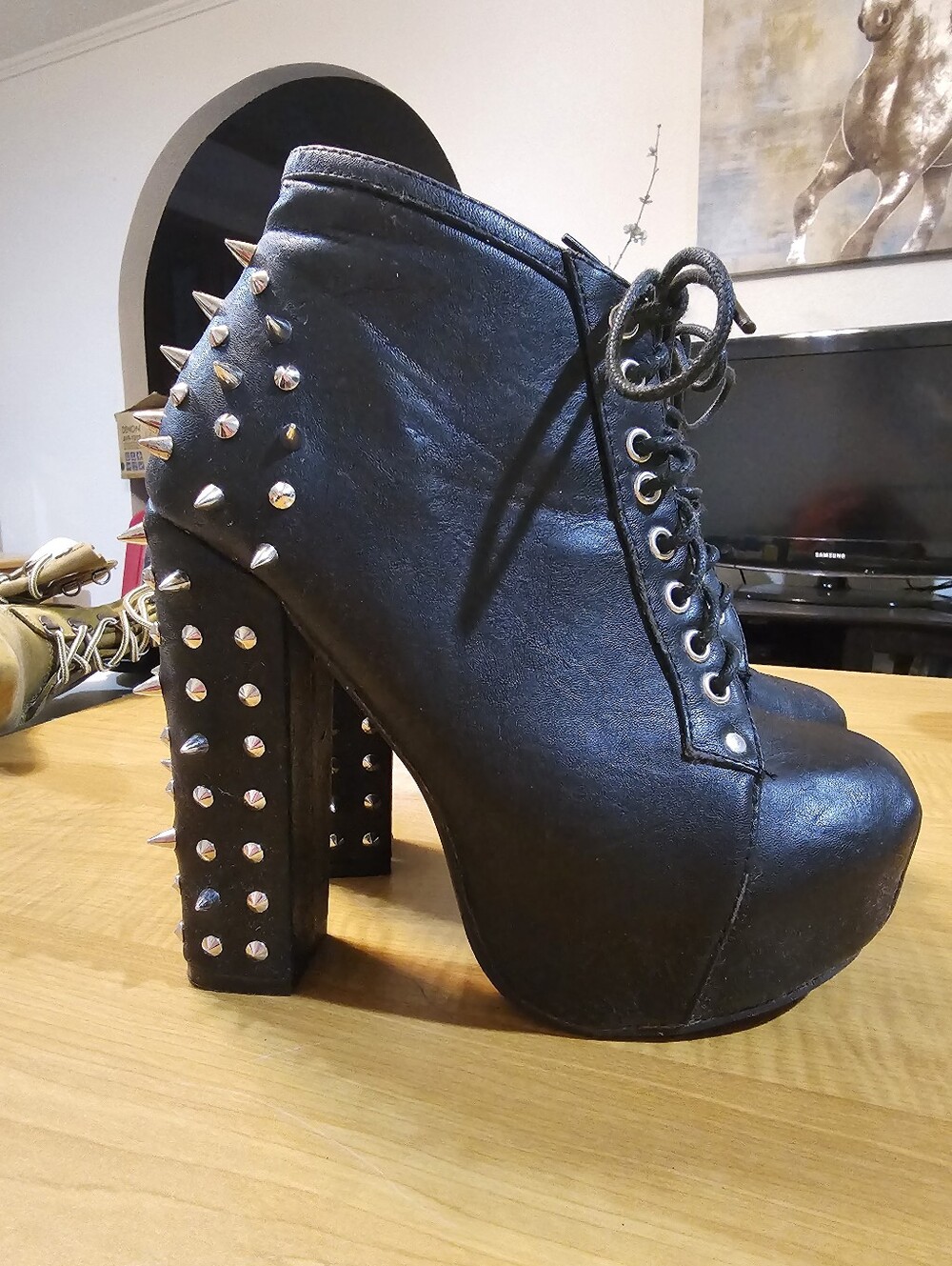 2010 Shiekh Shoes Studded Black Platform Boots